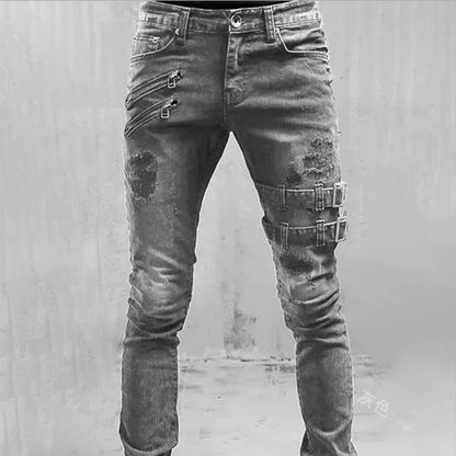 Funki Findz | Pants | Men's Punk Skinny Denim Buckle Jeans