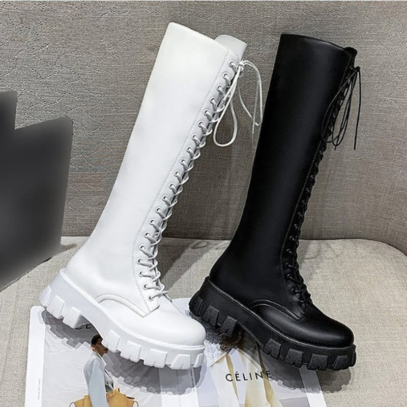 Funki Buys | Boots | Women's Long Chunky Boots | Gothic Lace Up, Zip