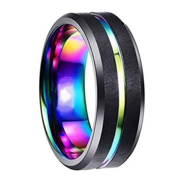 Funki Findz | Rings | Unisex Black Silver Rainbow Wedding Ring