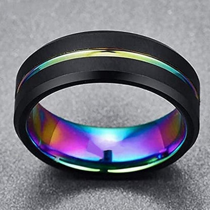 Funki Findz | Rings | Unisex Black Silver Rainbow Wedding Ring