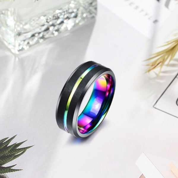 Funki Findz | Rings | Unisex Black Silver Rainbow Wedding Ring