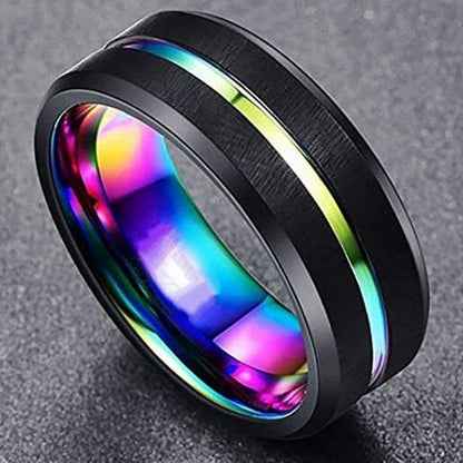 Funki Findz | Rings | Unisex Black Silver Rainbow Wedding Ring