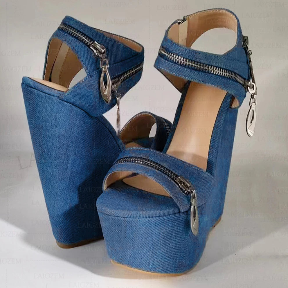 Funki Findz | Shoes | Women's Denim Zipper Plaform Sandals