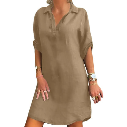 Funki Findz | Dresses | Women's Casual Cotton Linen Shirt Dress