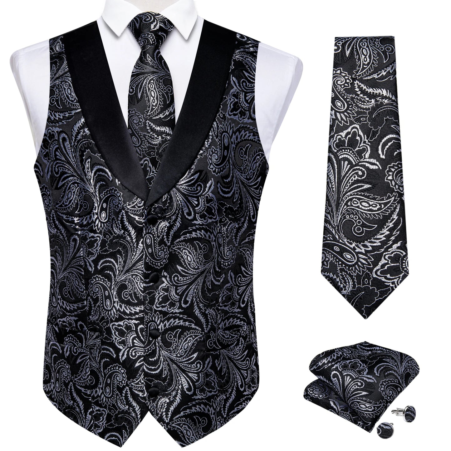 Funki Findz | Vests | Men's Formal Silk Slim Waistcoat 4 Pcs Sets