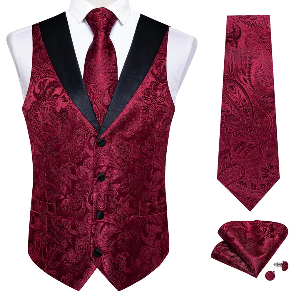 Funki Findz | Vests | Men's Formal Silk Slim Waistcoat 4 Pcs Sets