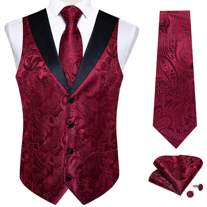 Funki Findz | Vests | Men's Formal Silk Slim Waistcoat 4 Pcs Sets