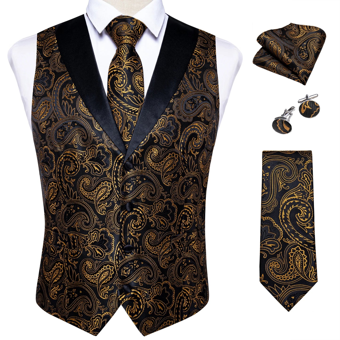 Funki Findz | Vests | Men's Formal Silk Slim Waistcoat 4 Pcs Sets