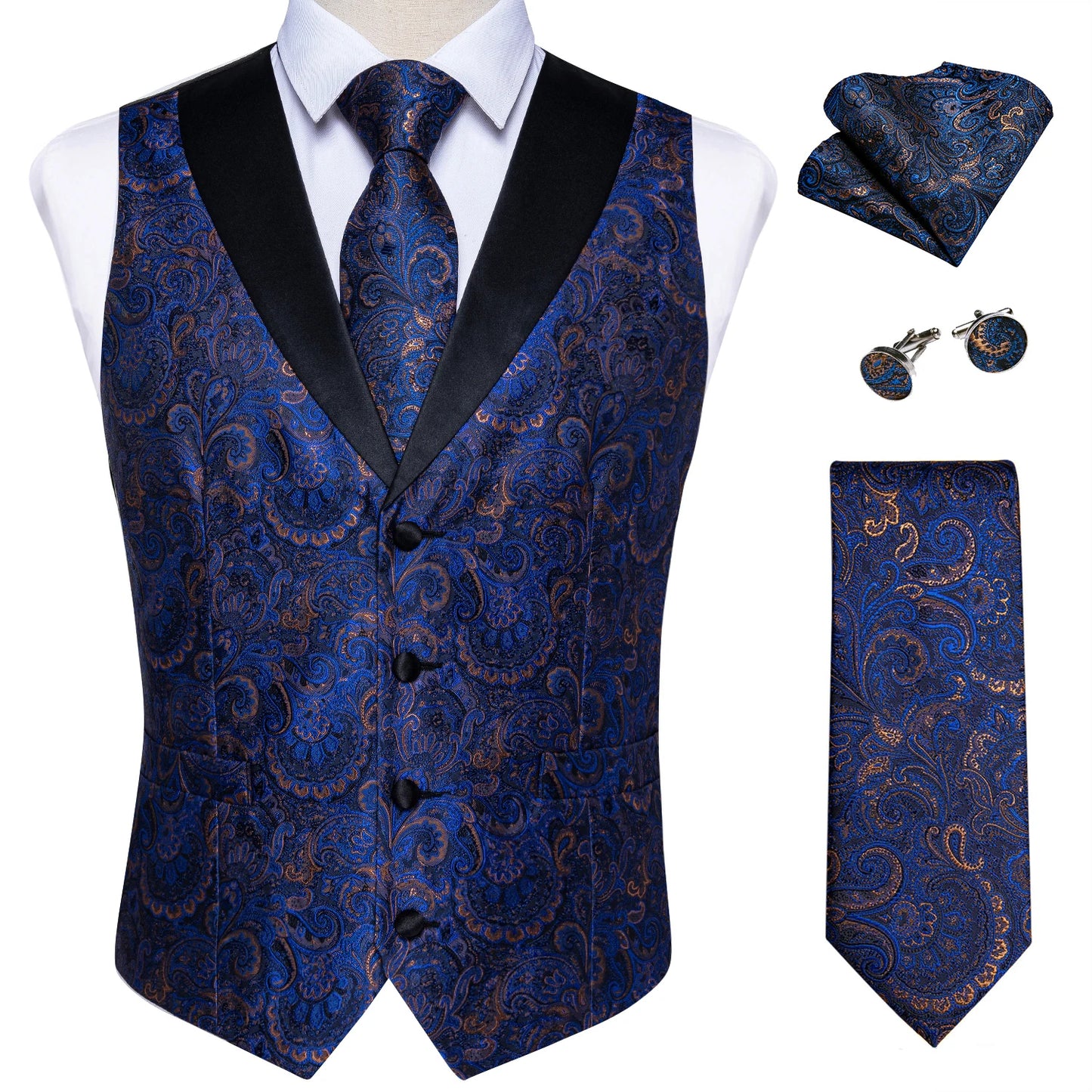 Funki Findz | Vests | Men's Formal Silk Slim Waistcoat 4 Pcs Sets