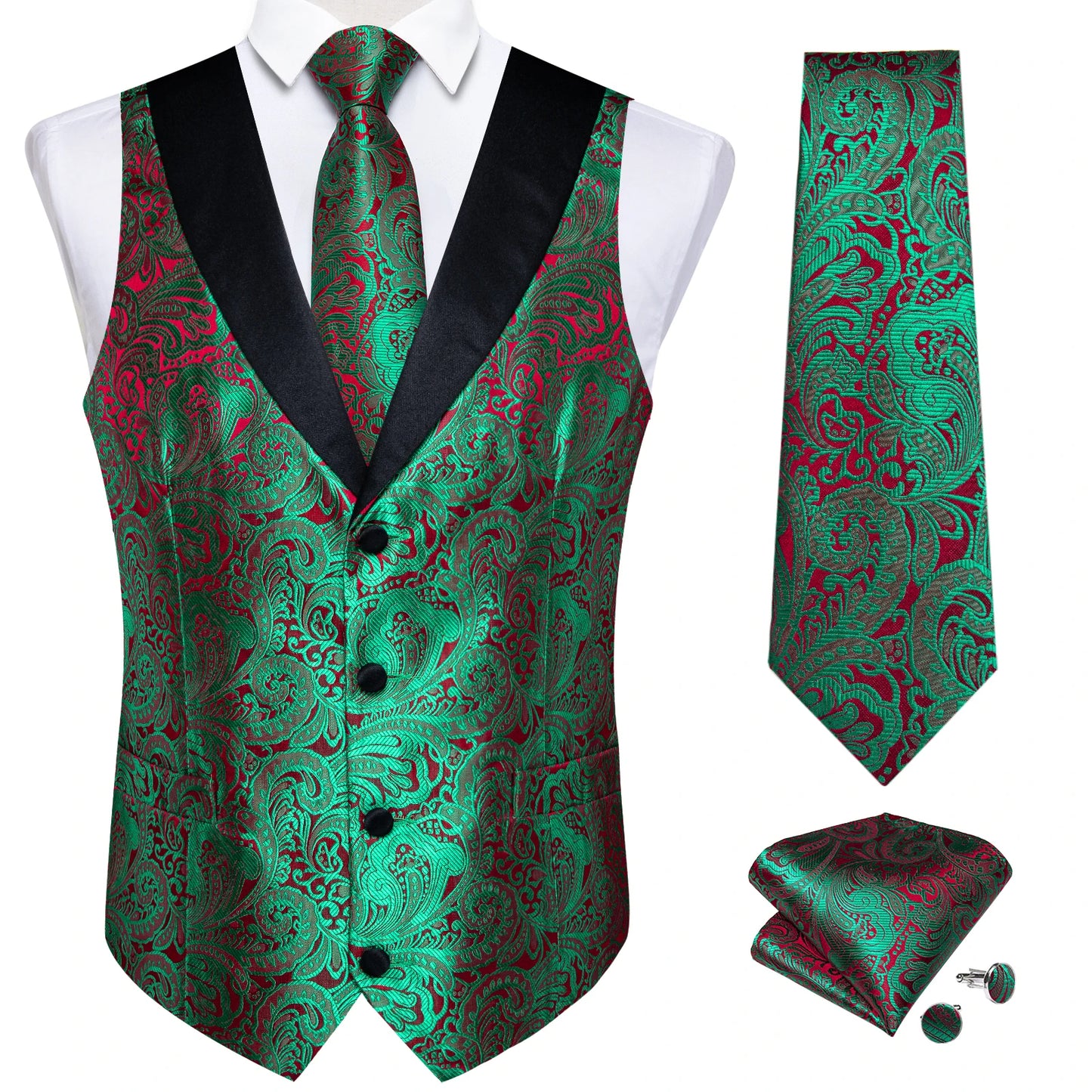 Funki Findz | Vests | Men's Formal Silk Slim Waistcoat 4 Pcs Sets