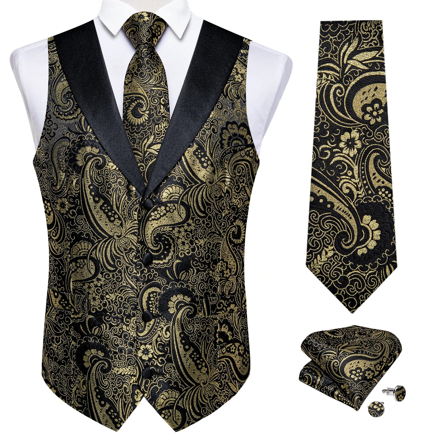 Funki Findz | Vests | Men's Formal Silk Slim Waistcoat 4 Pcs Sets