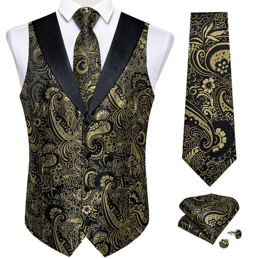 Funki Findz | Vests | Men's Formal Silk Slim Waistcoat 4 Pcs Sets