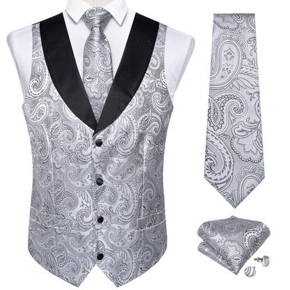Funki Findz | Vests | Men's Formal Silk Slim Waistcoat 4 Pcs Sets