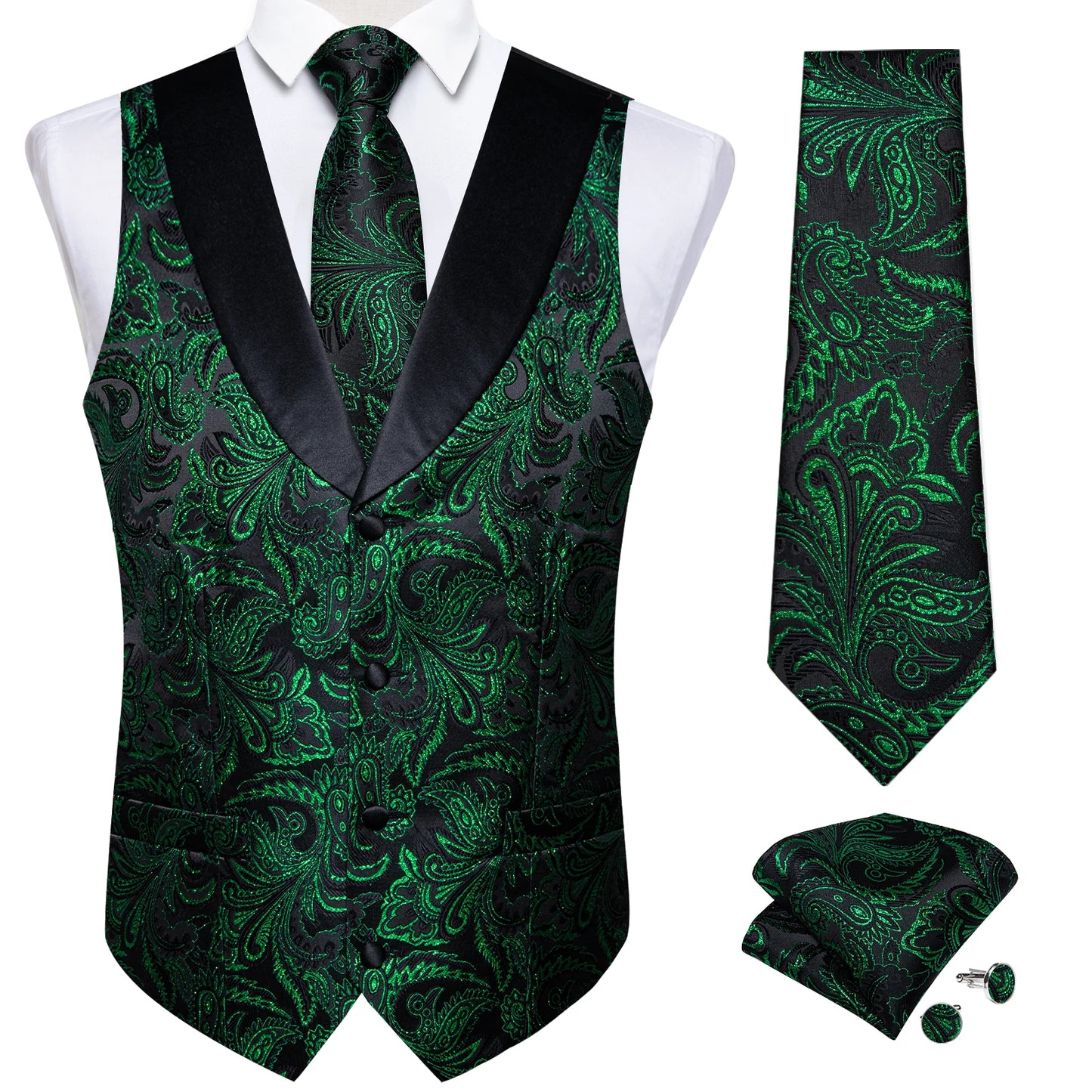Funki Findz | Vests | Men's Formal Silk Slim Waistcoat 4 Pcs Sets