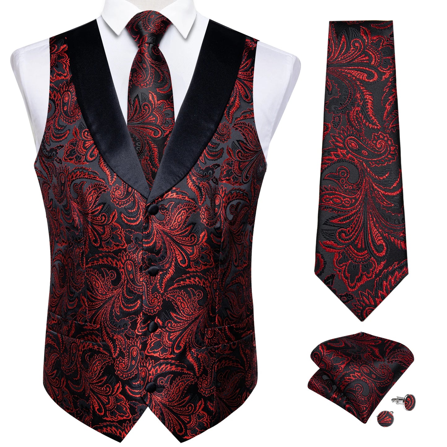 Funki Findz | Vests | Men's Formal Silk Slim Waistcoat 4 Pcs Sets