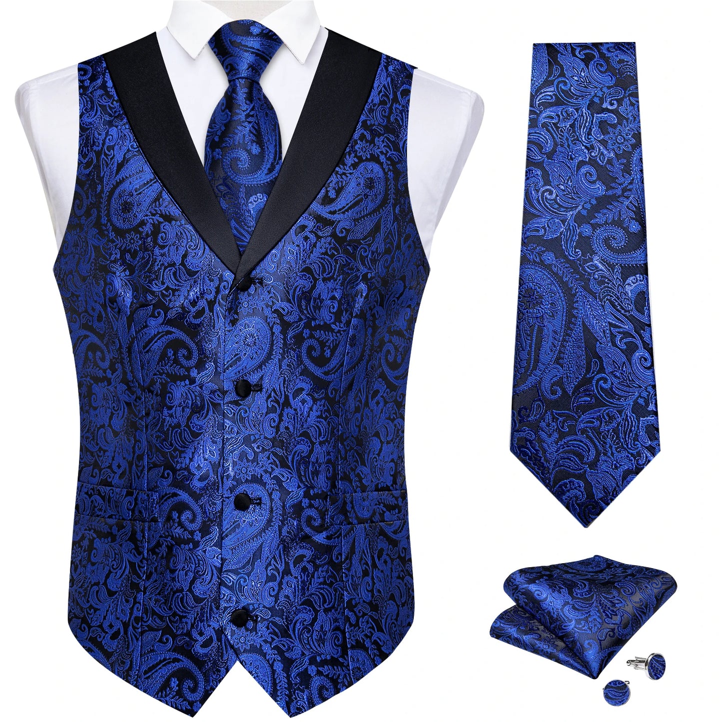 Funki Findz | Vests | Men's Formal Silk Slim Waistcoat 4 Pcs Sets