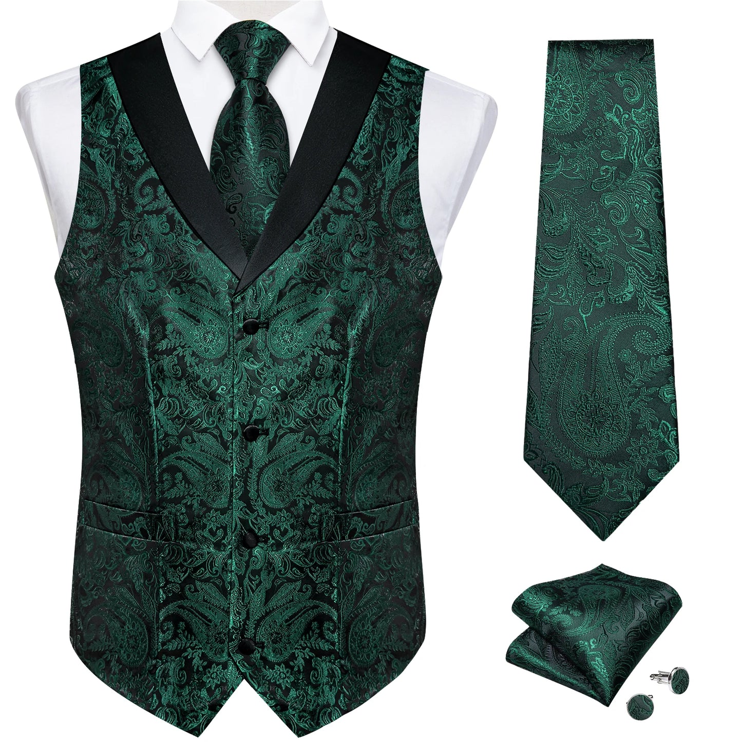 Funki Findz | Vests | Men's Formal Silk Slim Waistcoat 4 Pcs Sets