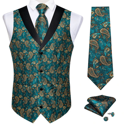 Funki Findz | Vests | Men's Formal Silk Slim Waistcoat 4 Pcs Sets