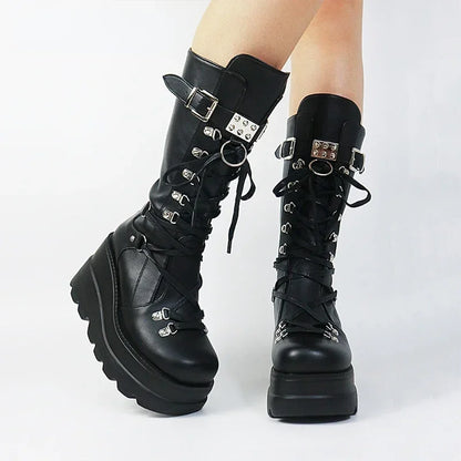 Funki Findz | Boots | Women's Punk High Platform Wedge Boots