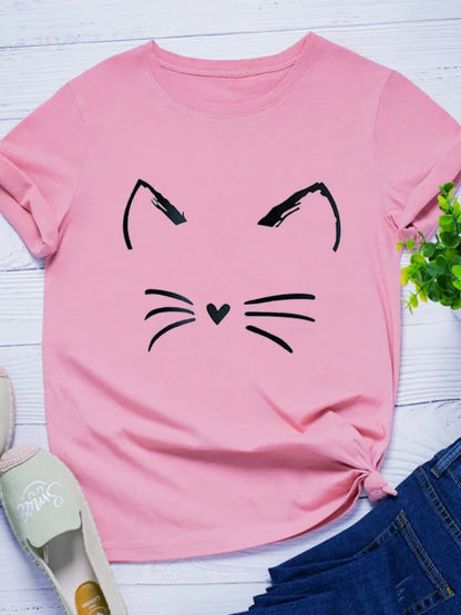 Funki Findz | Shirts | Women's Cute Cat Whiskers Printed T-Shirt