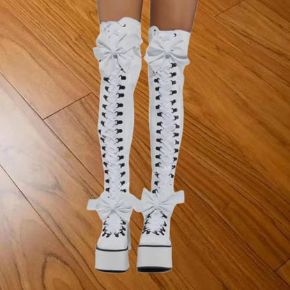 Funki Findz | Boots | Women's Lace Up Bow Over the Knee Boots