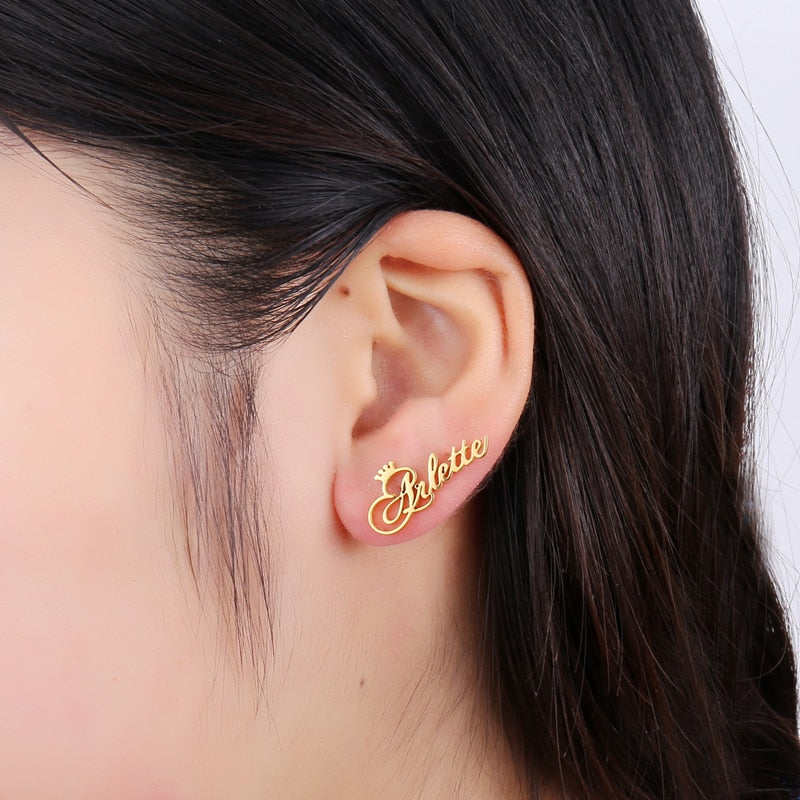 Funki Findz | Earrings | Custom Name Initial Crown Stud Earrings