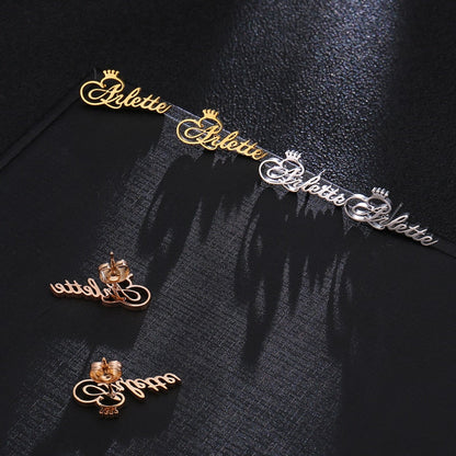 Funki Findz | Earrings | Custom Name Initial Crown Stud Earrings