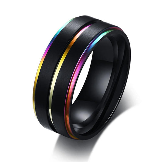 Funki Findz | Rings | Men's Black Rainbow Wedding Band