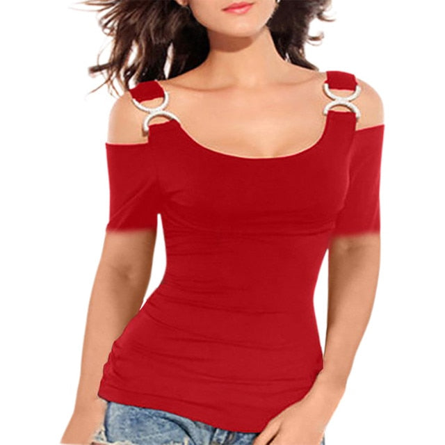 Funki Findz | Shirts | Women's Off Shoulder Metal Buckle T-shirt