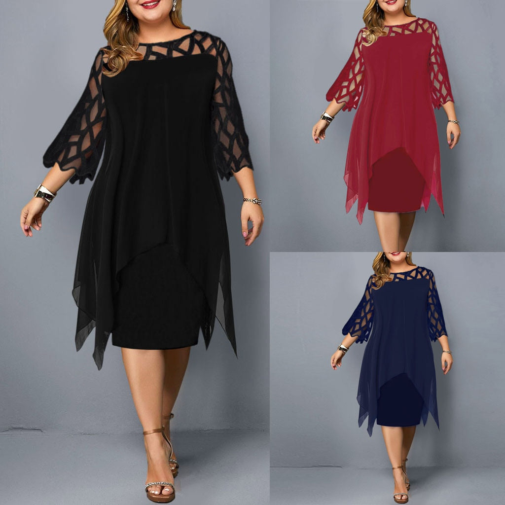 Funki Findz | Dresses | Women's Plus Size Lace Mesh Midi Dress