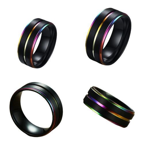Funki Findz | Rings | Men's Black Rainbow Wedding Band
