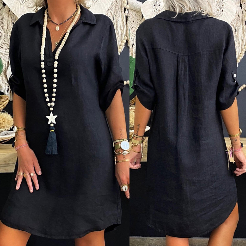 Funki Findz | Dresses | Women's Casual Cotton Linen Shirt Dress