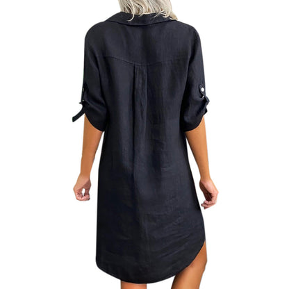 Funki Findz | Dresses | Women's Casual Cotton Linen Shirt Dress