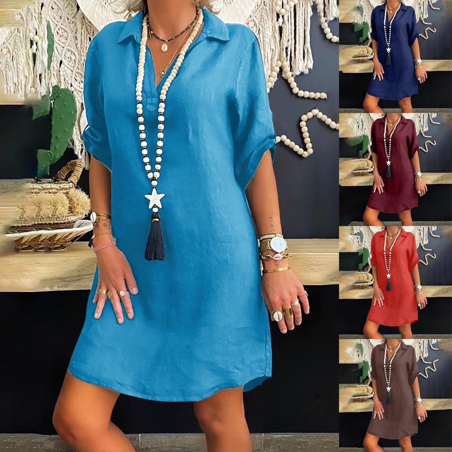 Funki Findz | Dresses | Women's Casual Cotton Linen Shirt Dress
