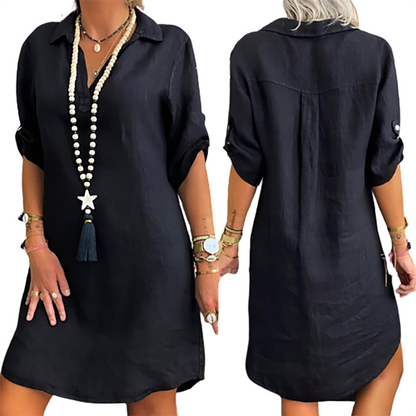 Funki Findz | Dresses | Women's Casual Cotton Linen Shirt Dress