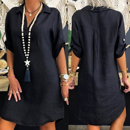 Funki Findz | Dresses | Women's Casual Cotton Linen Shirt Dress