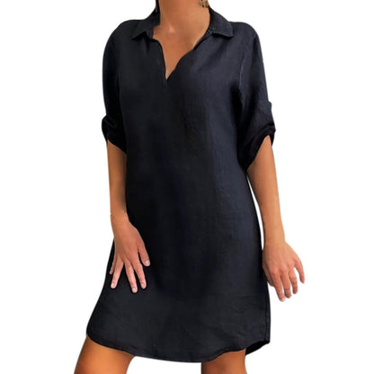 Funki Findz | Dresses | Women's Casual Cotton Linen Shirt Dress