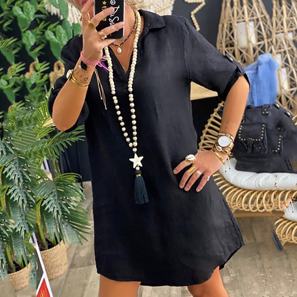Funki Findz | Dresses | Women's Casual Cotton Linen Shirt Dress