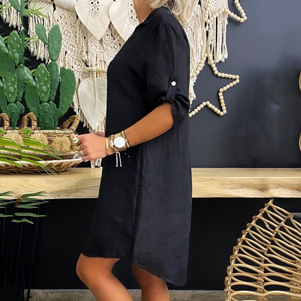 Funki Findz | Dresses | Women's Casual Cotton Linen Shirt Dress