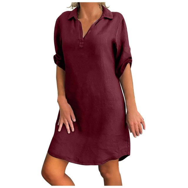 Funki Findz | Dresses | Women's Casual Cotton Linen Shirt Dress