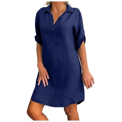 Funki Findz | Dresses | Women's Casual Cotton Linen Shirt Dress