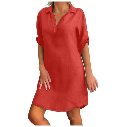 Funki Findz | Dresses | Women's Casual Cotton Linen Shirt Dress