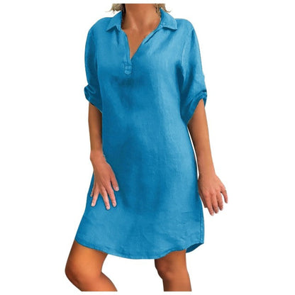 Funki Findz | Dresses | Women's Casual Cotton Linen Shirt Dress