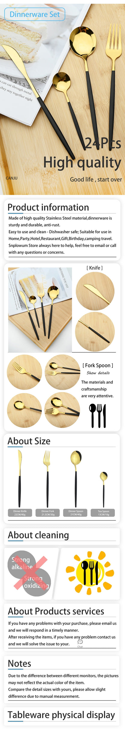Funki Findz | Cutlery Set | Gold Stainless Steel Mirror 30 Pcs Set
