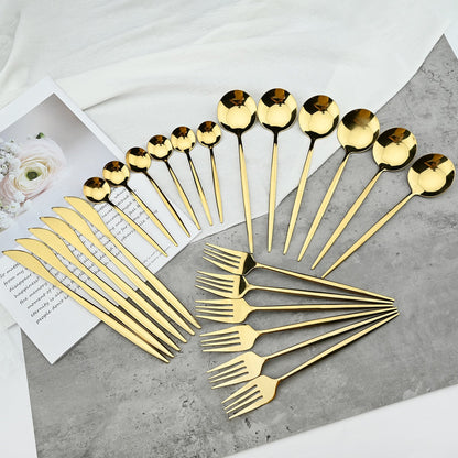 Funki Findz | Cutlery Set | Gold Stainless Steel Mirror 30 Pcs Set