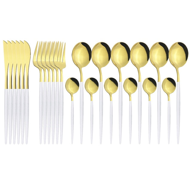 Funki Findz | Cutlery Set | Gold Stainless Steel Mirror 30 Pcs Set