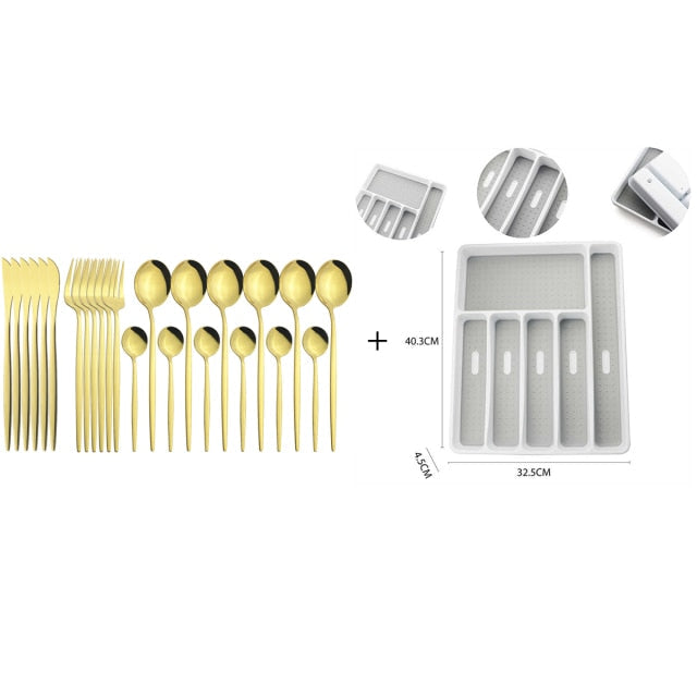 Funki Findz | Cutlery Set | Gold Stainless Steel Mirror 30 Pcs Set