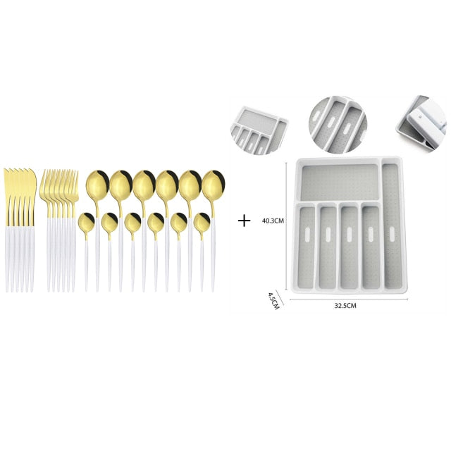 Funki Findz | Cutlery Set | Gold Stainless Steel Mirror 30 Pcs Set