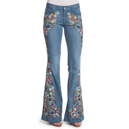 Funki Findz | Pants | Women's Boho Hippy Flared Flower Jeans