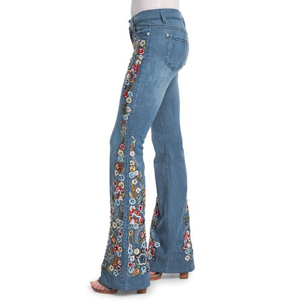 Funki Findz | Pants | Women's Boho Hippy Flared Flower Jeans